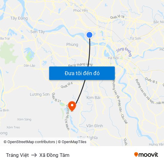 Tráng Việt to Xã Đồng Tâm map