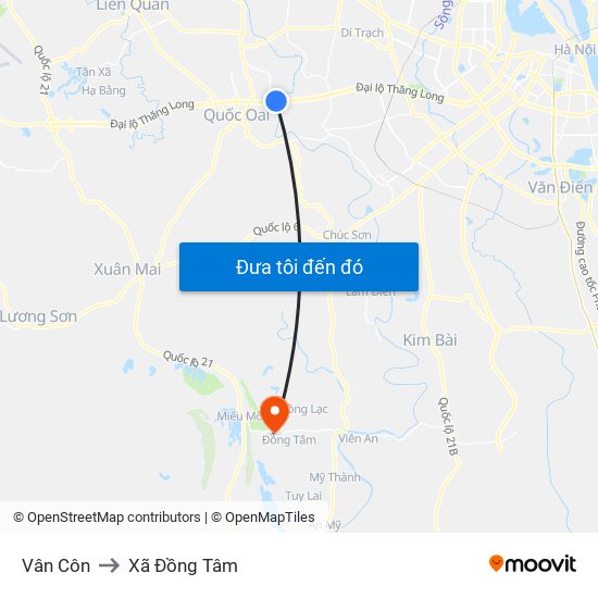 Vân Côn to Xã Đồng Tâm map