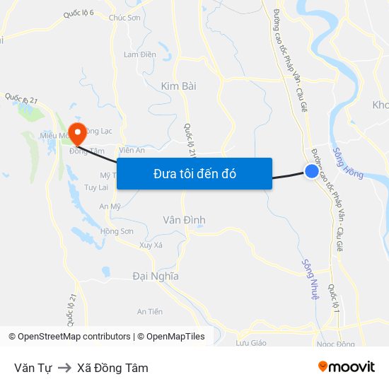 Văn Tự to Xã Đồng Tâm map