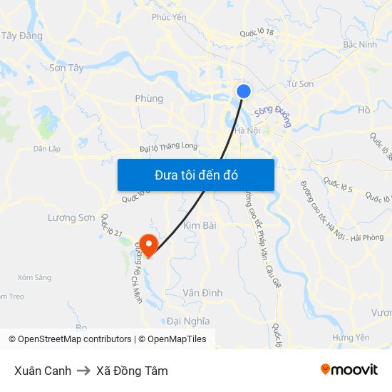 Xuân Canh to Xã Đồng Tâm map