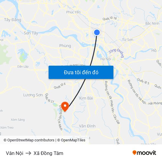 Vân Nội to Xã Đồng Tâm map