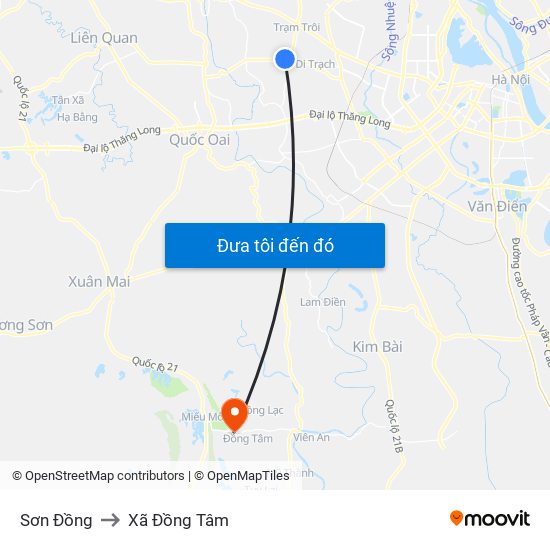 Sơn Đồng to Xã Đồng Tâm map