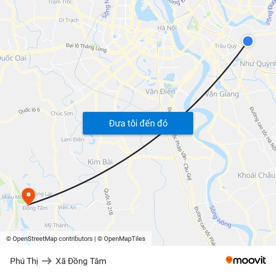 Phú Thị to Xã Đồng Tâm map