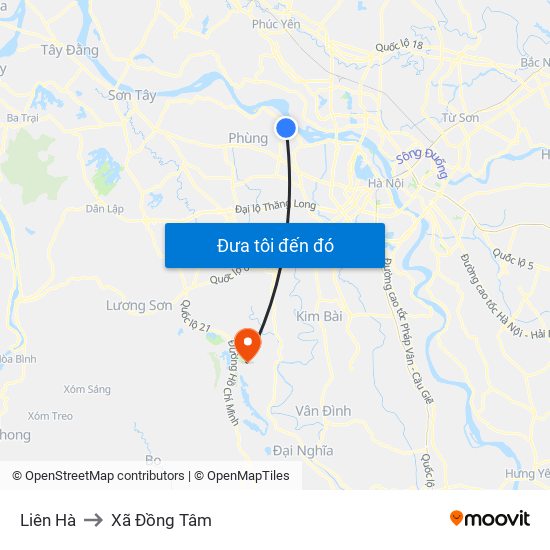 Liên Hà to Xã Đồng Tâm map