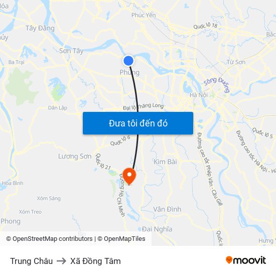 Trung Châu to Xã Đồng Tâm map