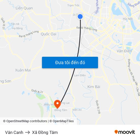 Vân Canh to Xã Đồng Tâm map
