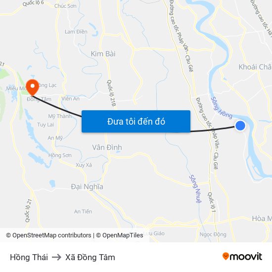 Hồng Thái to Xã Đồng Tâm map