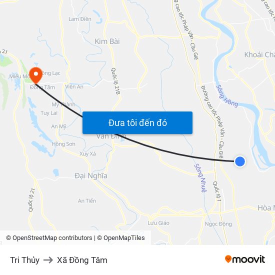 Tri Thủy to Xã Đồng Tâm map