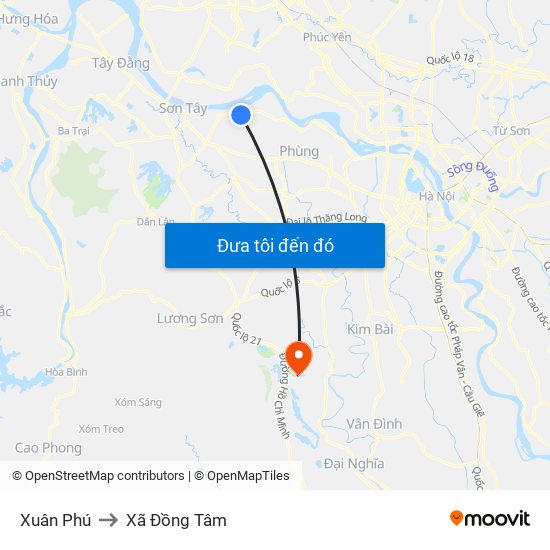 Xuân Phú to Xã Đồng Tâm map