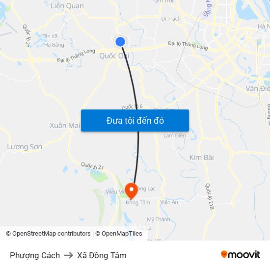 Phượng Cách to Xã Đồng Tâm map