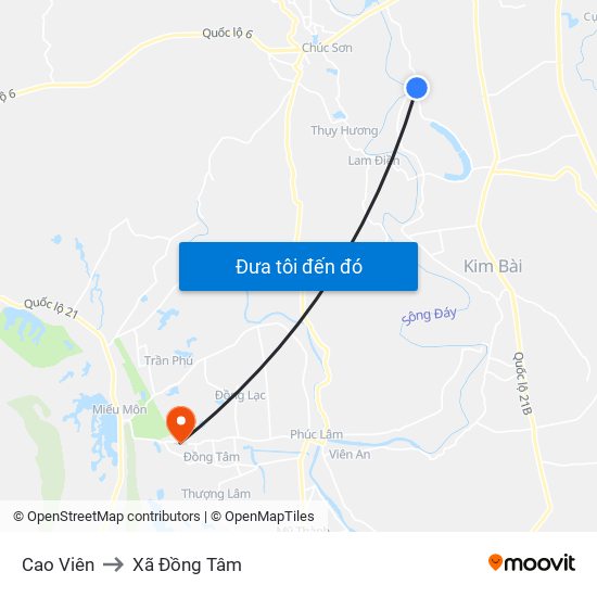 Cao Viên to Xã Đồng Tâm map
