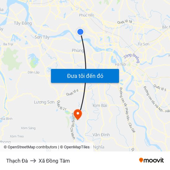 Thạch Đà to Xã Đồng Tâm map