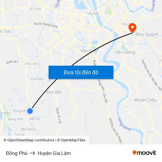 Đồng Phú to Huyện Gia Lâm map