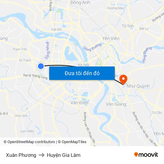 Xuân Phương to Huyện Gia Lâm map