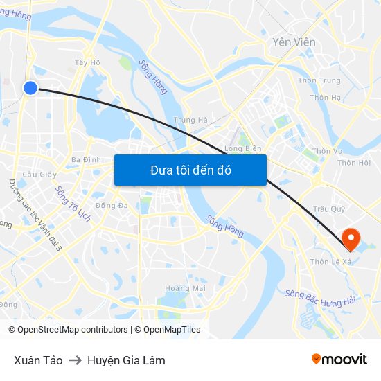 Xuân Tảo to Huyện Gia Lâm map