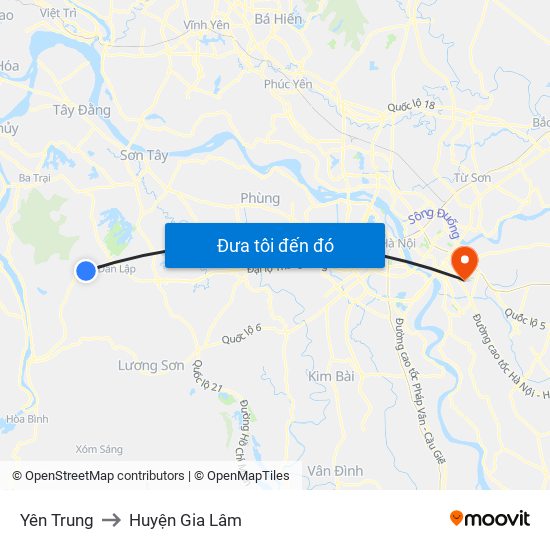 Yên Trung to Huyện Gia Lâm map