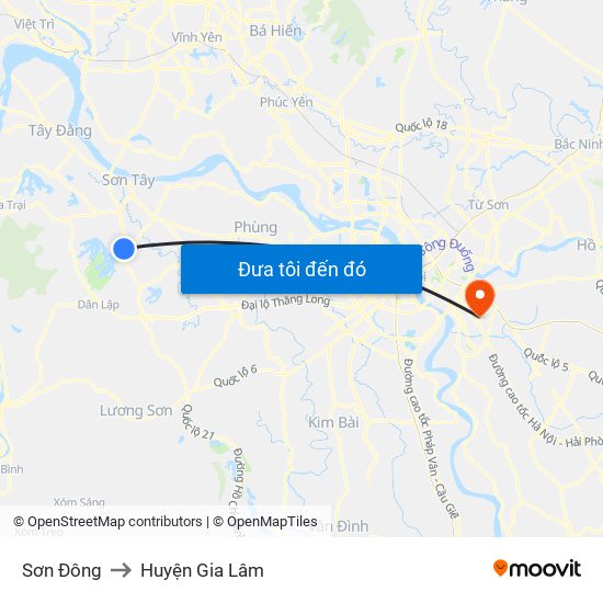 Sơn Đông to Huyện Gia Lâm map