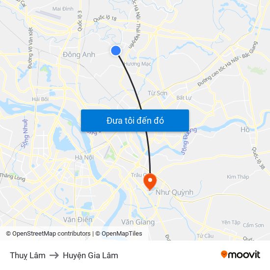 Thuỵ Lâm to Huyện Gia Lâm map