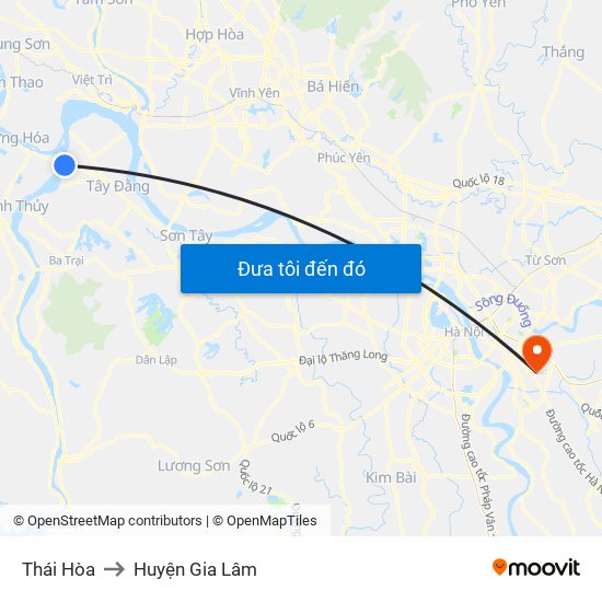 Thái Hòa to Huyện Gia Lâm map