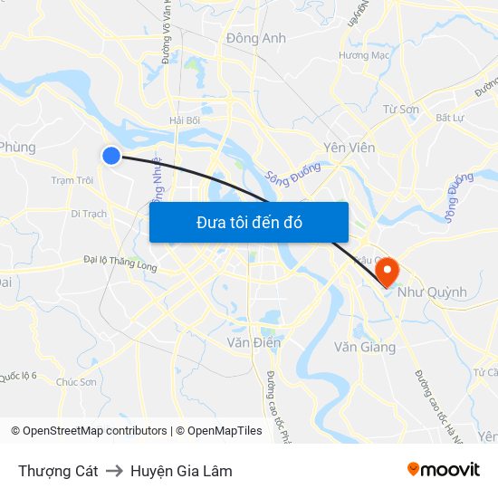 Thượng Cát to Huyện Gia Lâm map