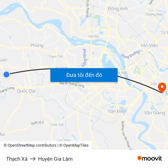 Thạch Xá to Huyện Gia Lâm map