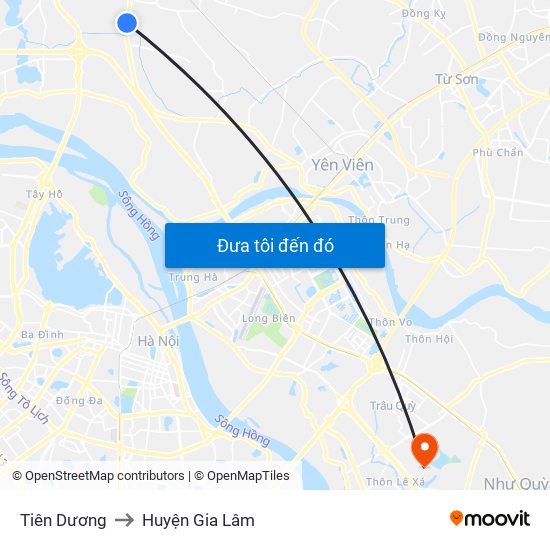 Tiên Dương to Huyện Gia Lâm map