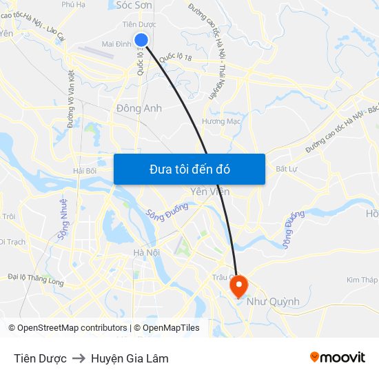 Tiên Dược to Huyện Gia Lâm map