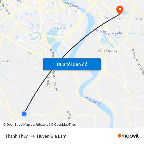 Thanh Thùy to Huyện Gia Lâm map