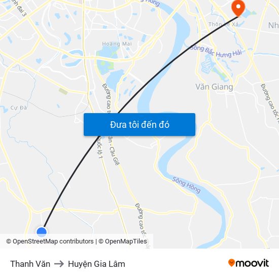 Thanh Văn to Huyện Gia Lâm map