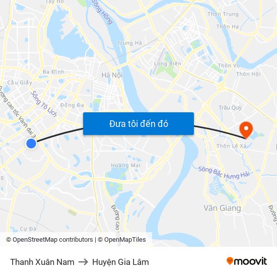 Thanh Xuân Nam to Huyện Gia Lâm map