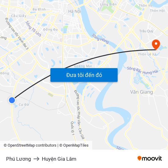 Phú Lương to Huyện Gia Lâm map