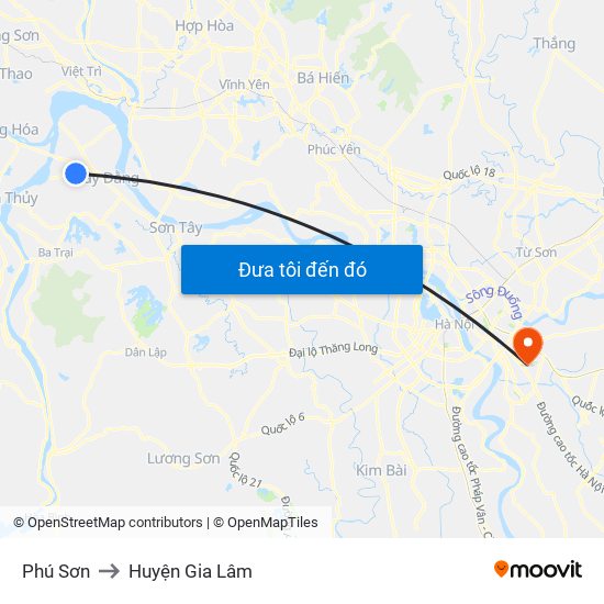 Phú Sơn to Huyện Gia Lâm map