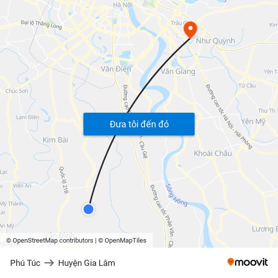 Phú Túc to Huyện Gia Lâm map
