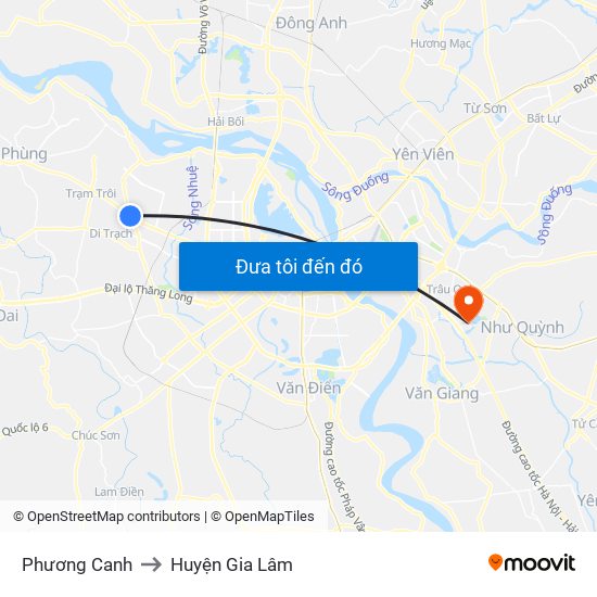 Phương Canh to Huyện Gia Lâm map