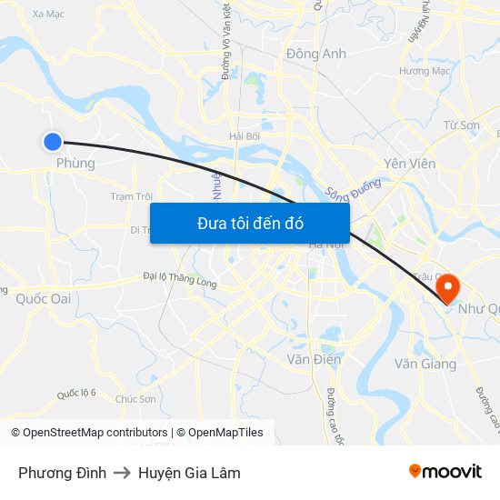 Phương Đình to Huyện Gia Lâm map