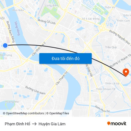 Phạm Đình Hổ to Huyện Gia Lâm map