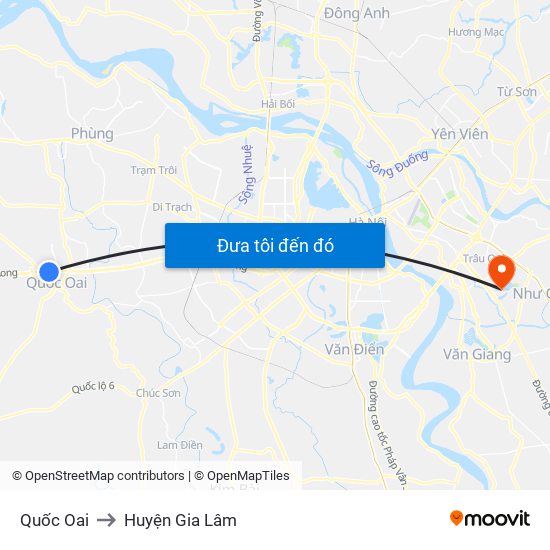 Quốc Oai to Huyện Gia Lâm map