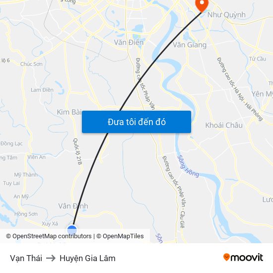 Vạn Thái to Huyện Gia Lâm map