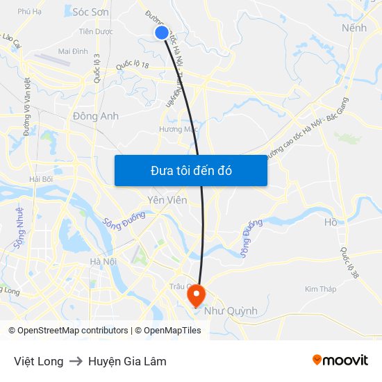 Việt Long to Huyện Gia Lâm map
