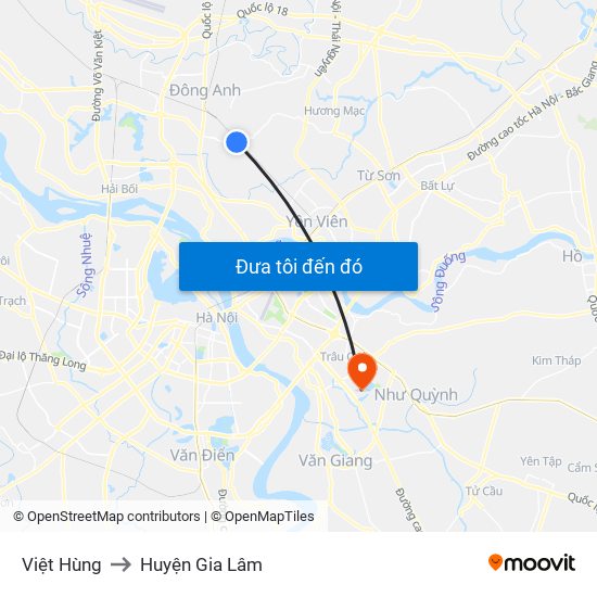 Việt Hùng to Huyện Gia Lâm map