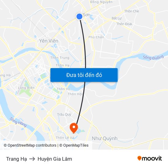 Trang Hạ to Huyện Gia Lâm map