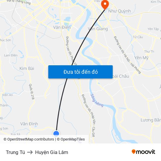 Trung Tú to Huyện Gia Lâm map