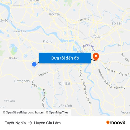 Tuyết Nghĩa to Huyện Gia Lâm map