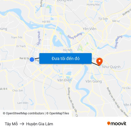 Tây Mỗ to Huyện Gia Lâm map