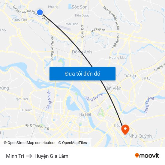 Minh Trí to Huyện Gia Lâm map