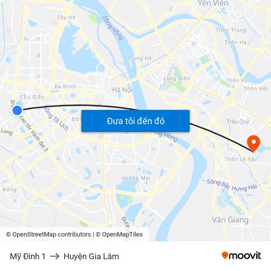 Mỹ Đình 1 to Huyện Gia Lâm map