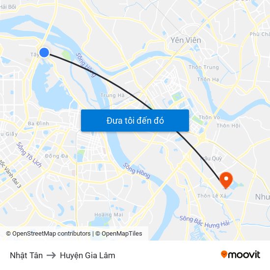 Nhật Tân to Huyện Gia Lâm map