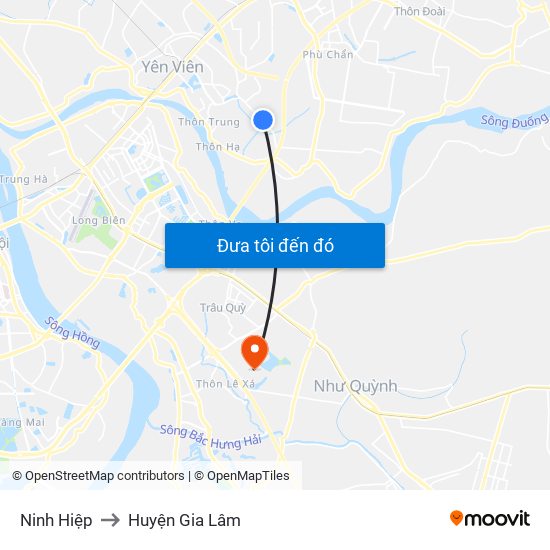 Ninh Hiệp to Huyện Gia Lâm map