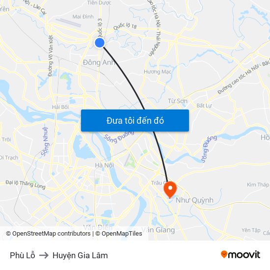 Phù Lỗ to Huyện Gia Lâm map