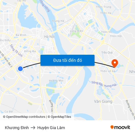 Khương Đình to Huyện Gia Lâm map